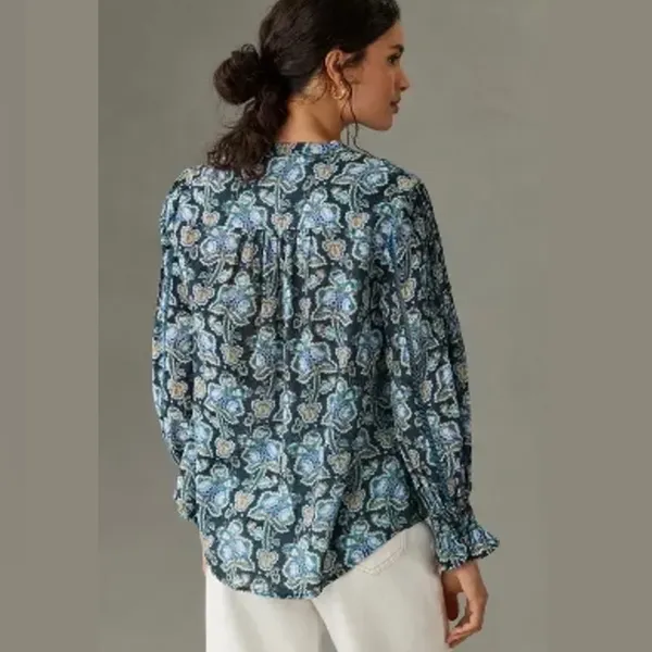By Anthropologie Women's‎ Large Henley Peasant Blouse Sold Out Online NWOT - Image 4