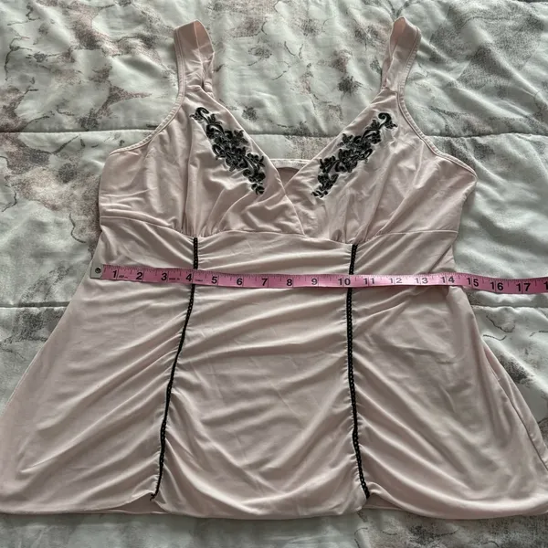 California Dynasty pink embroidered babydoll pajama top, size M boho loungewear - Image 6