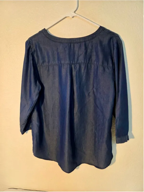 Christopher & Banks Women’s Lyocell Chambray Lace-Up Blouse Dark Denim Medium W - Image 2