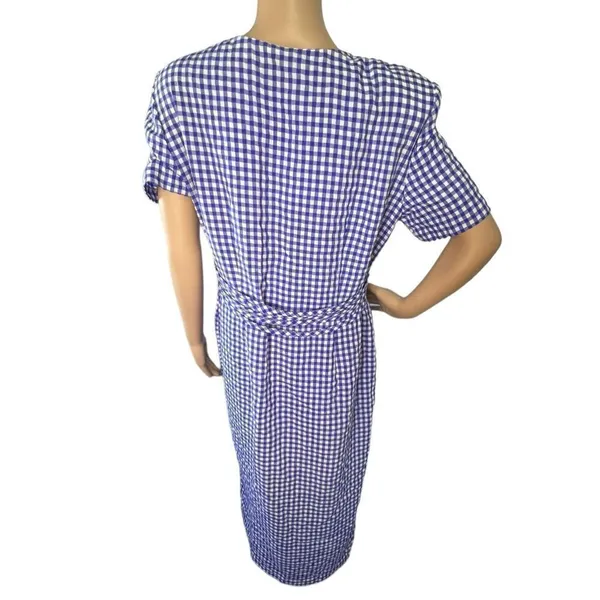 Coco Bianco Vintage Short Sleeve Checkered Long Button Up Dress - Image 4