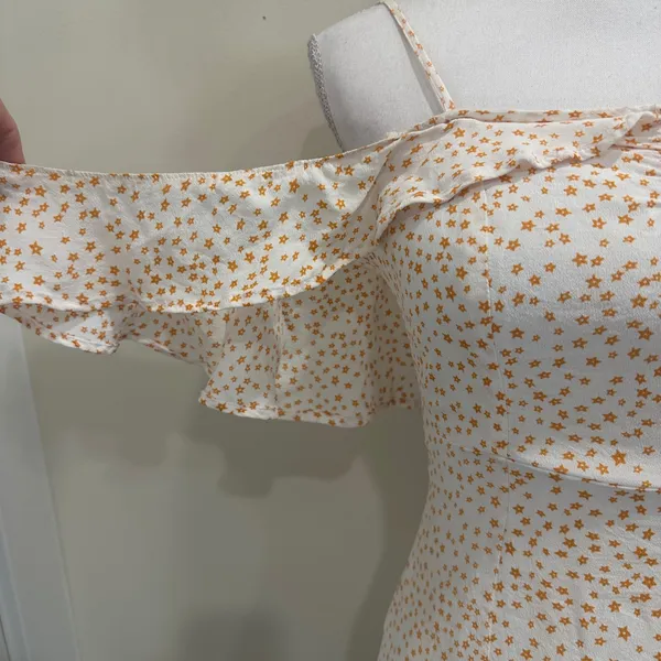For‎ Love & Lemons Aurora Ruffle Mini Dress White Orange Star Print XS Celestial - Image 5