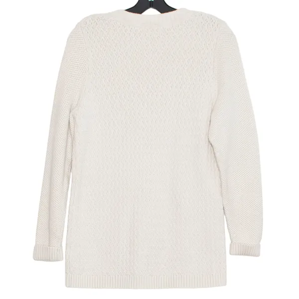 LL Bean Sweater Cable Knit Preppy Cottage Minimalist Fisherman Cozy Ivory Large - Image 3