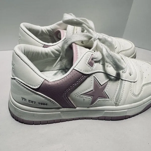 VINTAGE HAVANA Women’s Fashion Sneakers Leather white & Pink Star 7.5 - Image 2