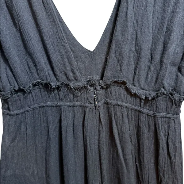 Free People Black Wide Leg Jumpsuit Deep V Neck Boho Flowy‎ Silhouette Sz S - Image 7