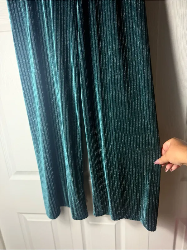 House of Harlow 1960 Teal Green Velvet Striped Wide Leg Pants Small Stretch - Image 6