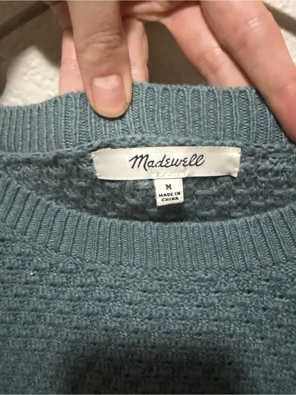 Madewell Landmark Side-Zip Sweater Medium Blue Teal Textured Knit - Image 4