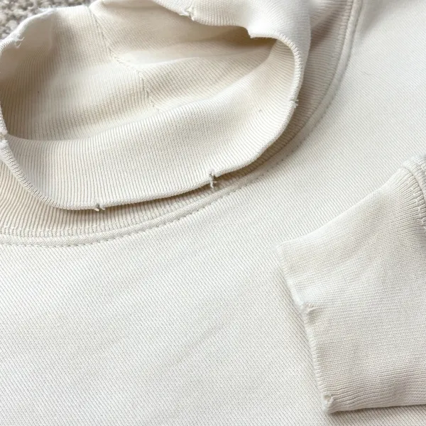 FRAME‎ Sweatshirt Womens S Cream Mock Neck Pima Cotton Oversized Distressed Vtg - Image 5