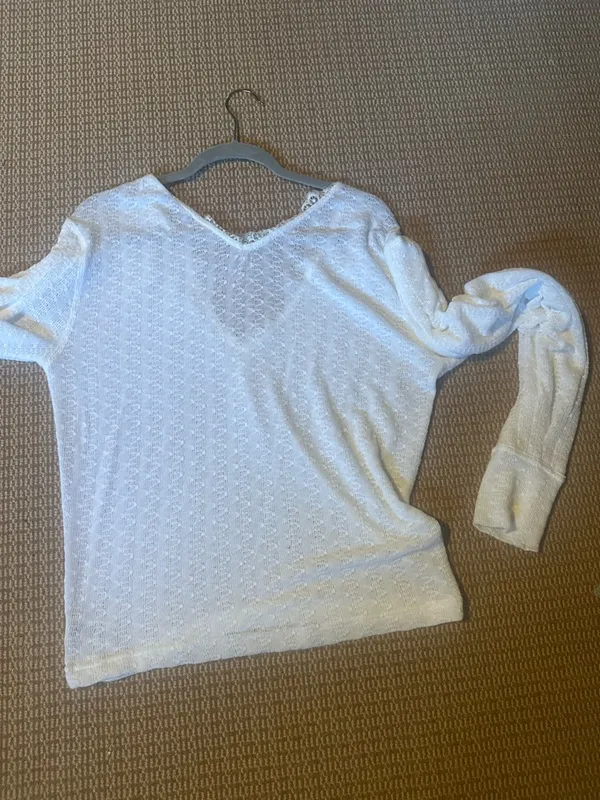 Free People Dream Girl pointelle white Large sweater full sleeve lace neck $135 - Image 14