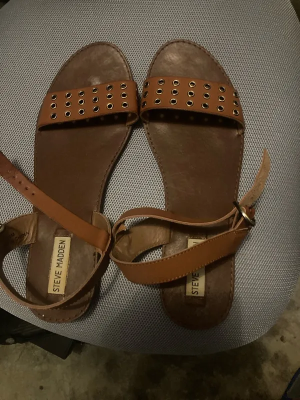 Steve Madden Tan Brown Grommet Ankle-Strap Sandals - Image 2