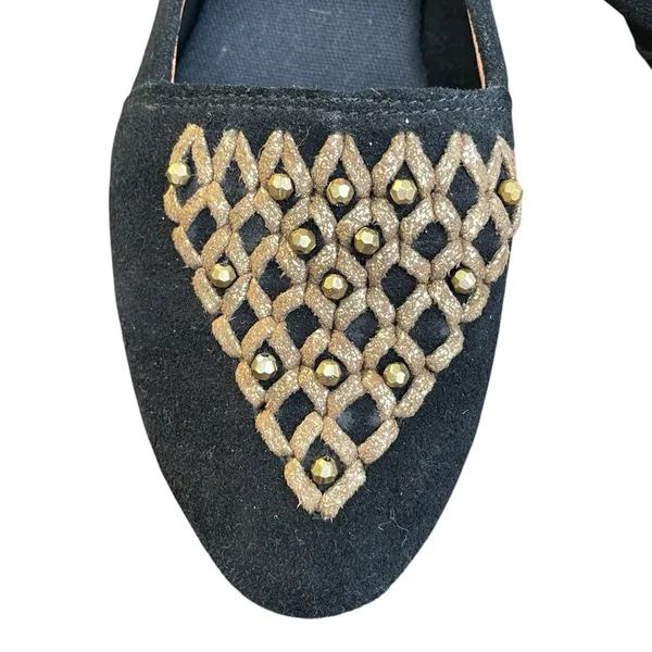 LATIGO Unity Suede Ballet Flats 7 Black Gold Studded Boho Comfort NWOT - Image 4