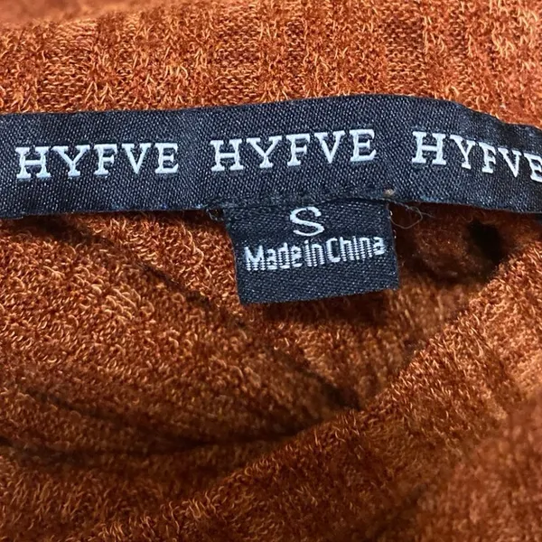 Hyfve Rust Brown Turtleneck Long Balloon Sleeve Knit Cropped Sweater Top Size S - Image 3