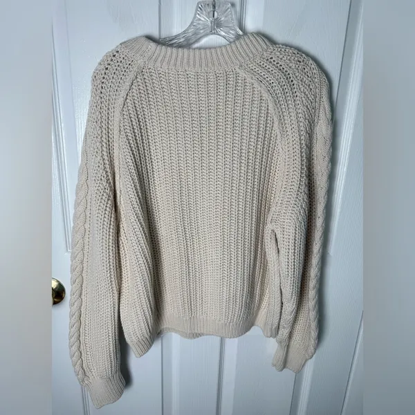 Free People Frankie Cable Sweater in Ivory M - Image 4
