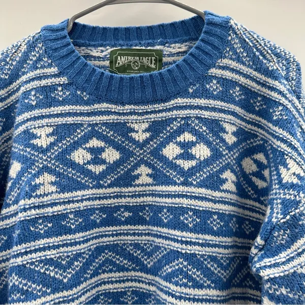 American Eagle Blue & White Fair Isle Snowdrift Long Sleeve Sweater Sz‎ S - Image 4