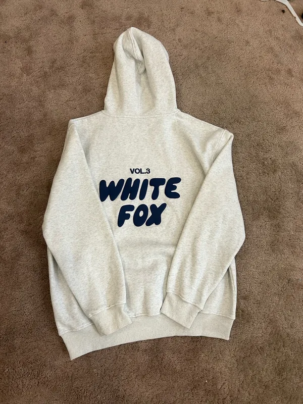 White Fox Offstage Hoodie in Mineral Grey M/L Navy Lettering - Image 2