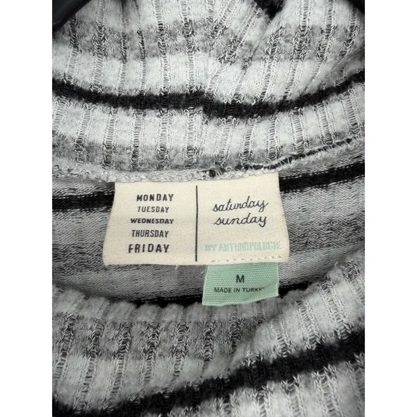 Anthropologie Saturday Sunday Cowl Turtleneck Sweater M Grey Black Striped - Image 7