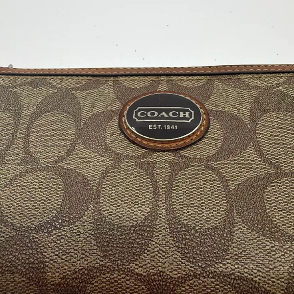 Coach Signature C Zip Around Brown Coated Canvas Wallet - Image 2