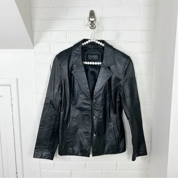 Wilson’s Leather 100% Leather Black Blazer Jacket Size M - Image 2