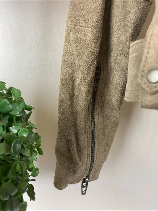 Blank NYC Tan Suede Leather Long Sleeve Cropped Moto Jacket M - Image 4