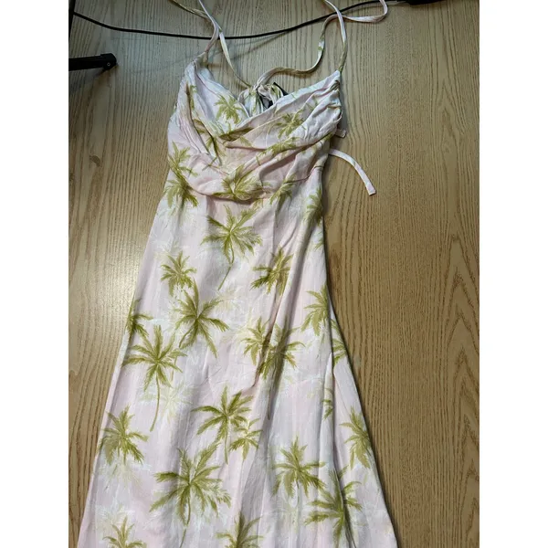 New Women’s Forever 21 Tropical 🌴 print Strappy Midi Dress Rayon Light Pink Xs - Image 3