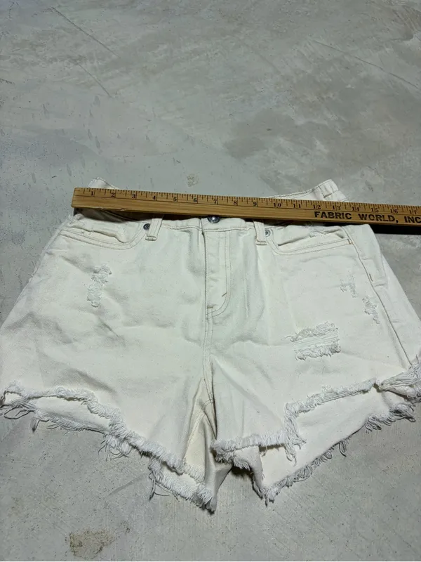 Aerie cream Distressed Denim Shorts XS - Image 2