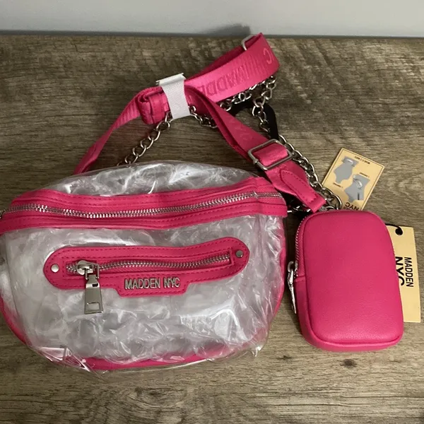 MADDEN NYC New! Women’s clear convertible fanny pack with pouch hot pink - Image 4