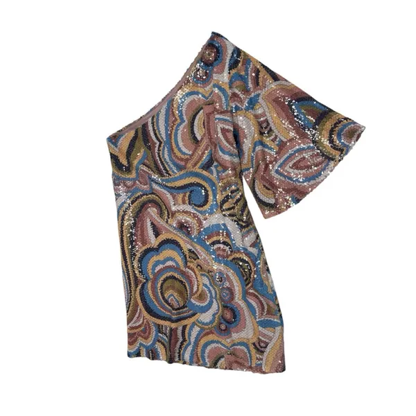 Vintage DejaVu Mini Dress Womens Small Pink Paisley Sequined Glam Cocktail 80's - Image 2