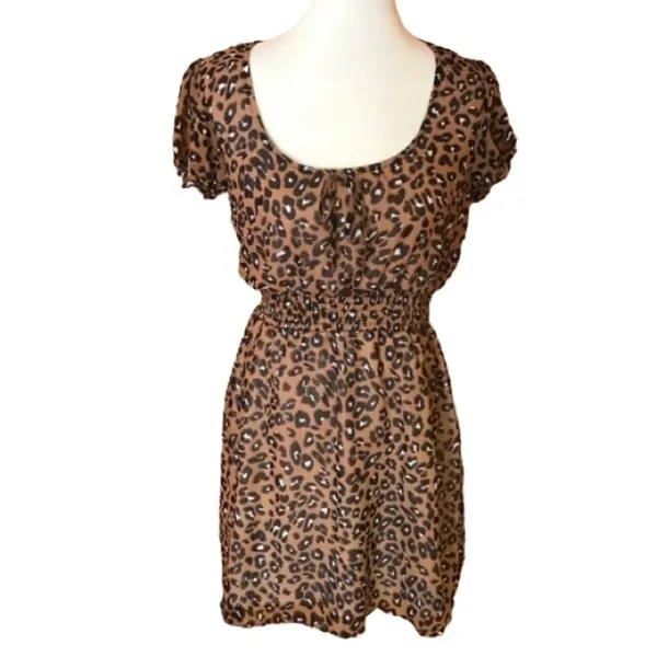 Evolutionary Apparel Leopard Print Dress | Short Sleeve Animal Print Mini - Image 2