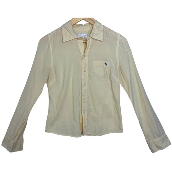 Abercrombie Vintage 1892 Yellow Logo Button Up Long Sleeve Oxford Blouse Size S - Image 2