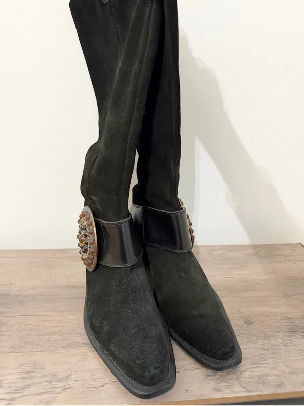 Baci Phoenix Black Suede Leather Boots with Medallion Womens Size 7.5 - Image 2