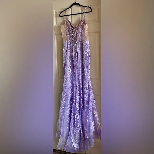 Sherri Hill‎ Lavender Sequin Beaded Mermaid Style Open Back Prom Corset Dress 14 - Image 7