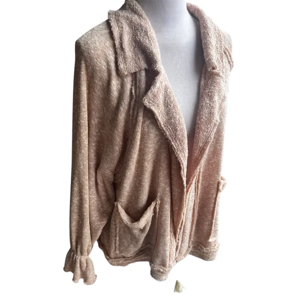 Free people Fp beach Mara Cardi light jacket nwt large taupe terry cardigan - Image 3