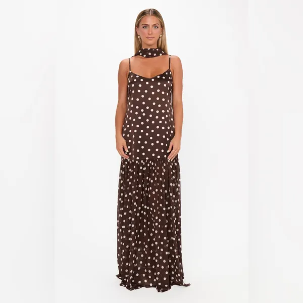 NWOT Show Me Your Mumu Dalia Maxi Dress without neck scarf size 2XL brown polka dot - Image 2