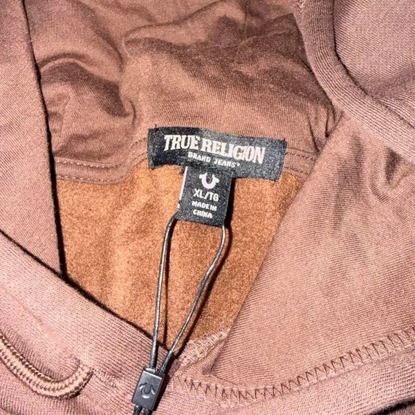 True Religion Crystal Cropped Pullover Hoodie Chicory Coffee XL - Image 6