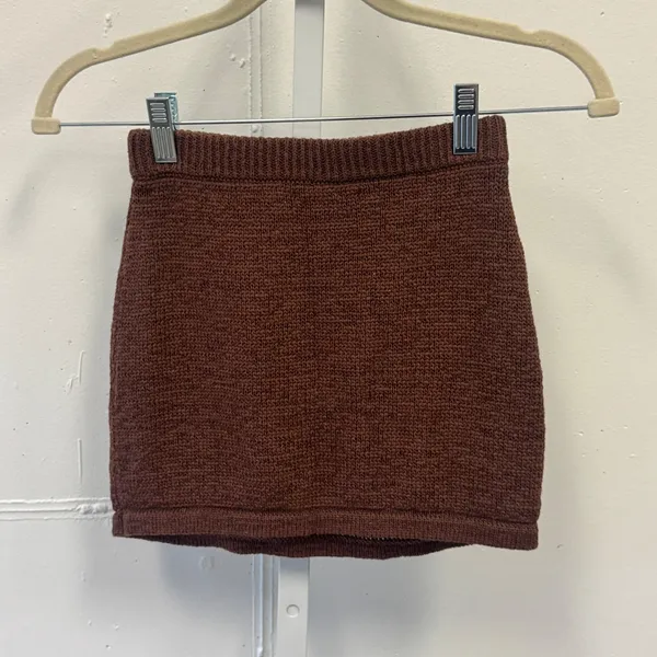Peppermayo Chocolate Brown Knit Mini Skirt XS Textured Elastic Waist Ribbed Boho - Image 2