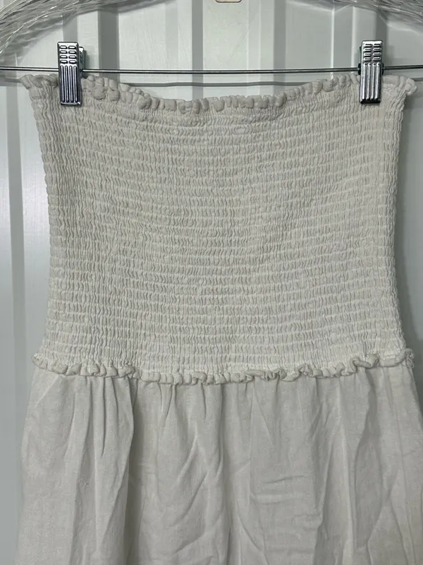 4Our Dreamers Ruffle Tier Linen Blend Midi Dress Cottagecore Romantic Boho Chic - Image 3