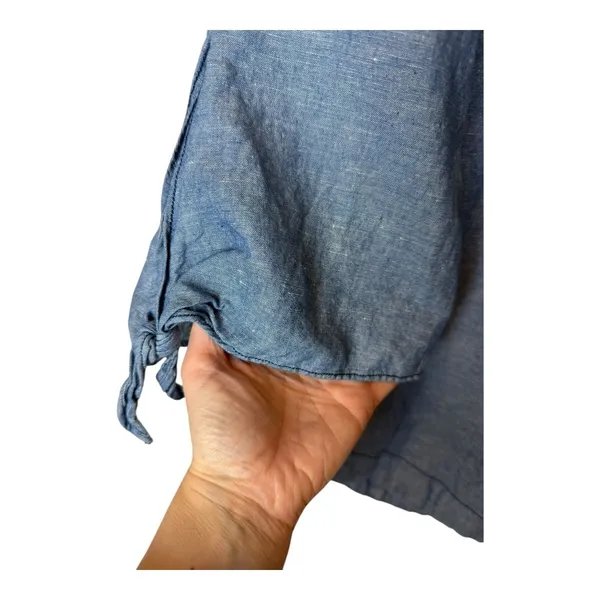 Free People Shirt Women XS Blue Off‎ The Shoulder Chambray Tie Cuff Top Boho - Image 7