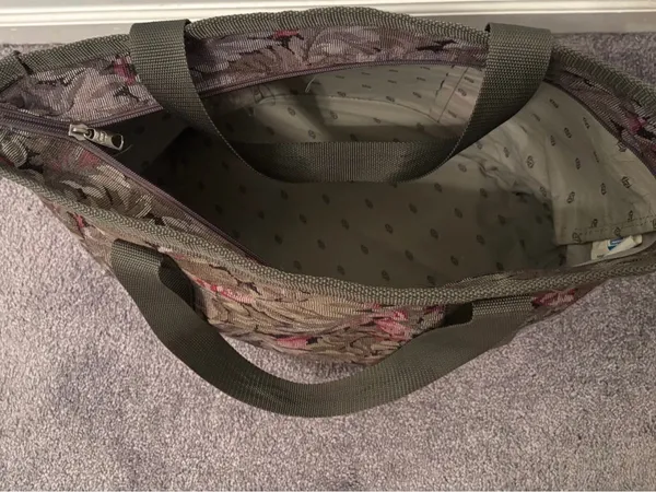 Large Floral Jacquard American Tourister Tote in Olive - Image 4