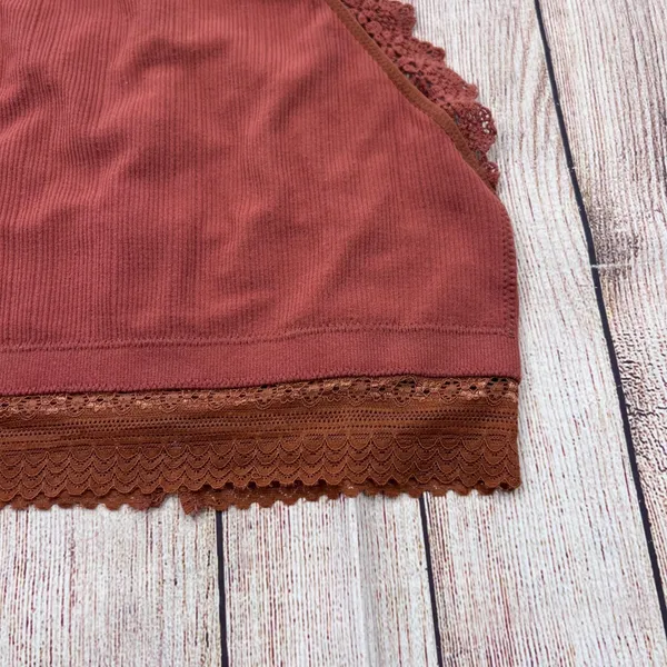 Fornia Rust Ribbed High Neck Lace Trim Cage Back Bralette Crop Top S/M - Image 4