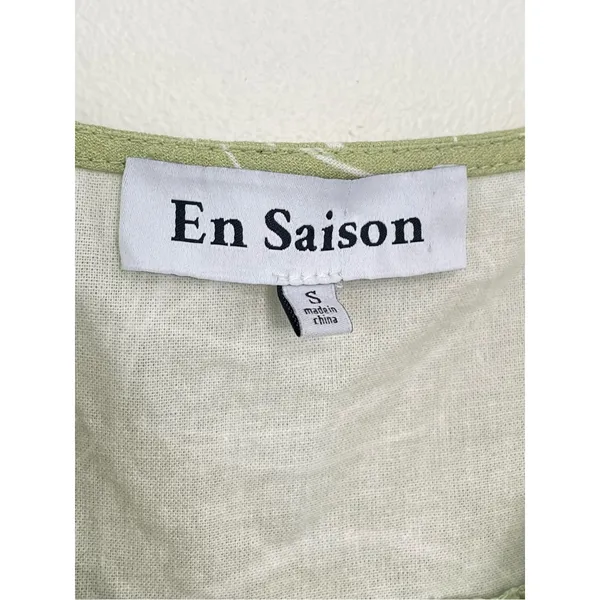 EN SAISON Idrissy Mini Dress Green Floral Puff Sleeve Bow Front Open Back Small - Image 8