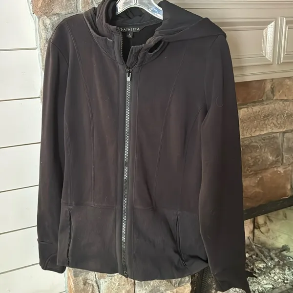 Athleta Full‎ Zip Hoodie Black Sweatshirt Jacket Pockets Women’s Sz large - Image 2