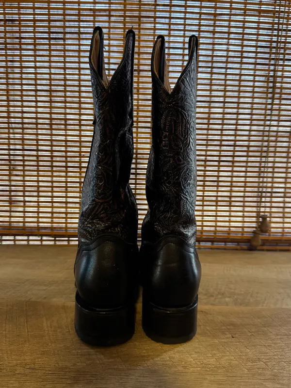 Alfa Western Wear Black Leather Western Cowboy Boots with Gold Stamped Shaft - Image 6