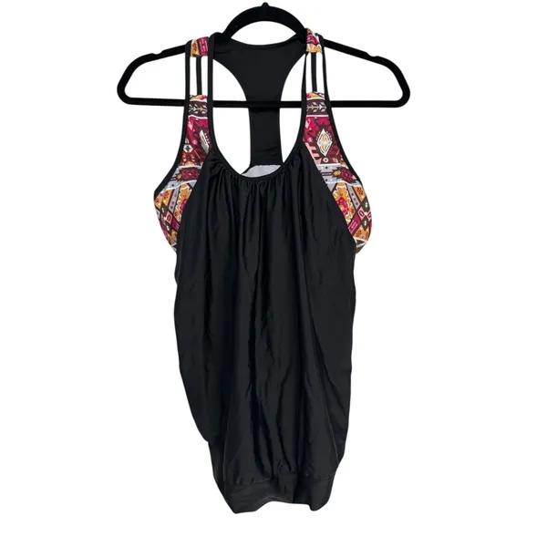 YONIQUE Black Tribal Print Tankini Swimsuit Shorts Set‎ Women's Size L - Image 14