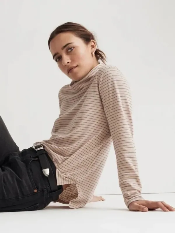 NWT Madewell Whisper Cotton Striped Turtleneck Tee Matchstick sz XXL - Image 3
