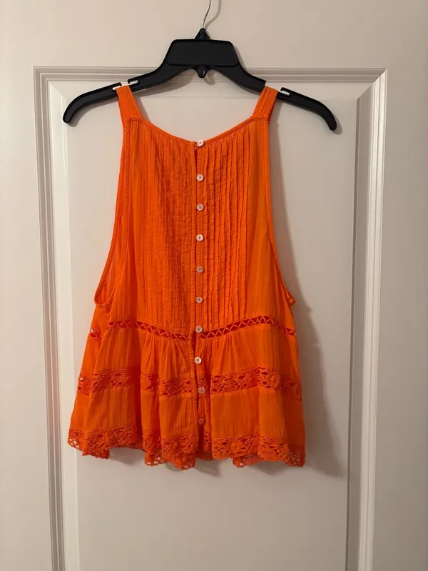 Free People Bright Orange Crochet-Trim Swing Cami - Image 6