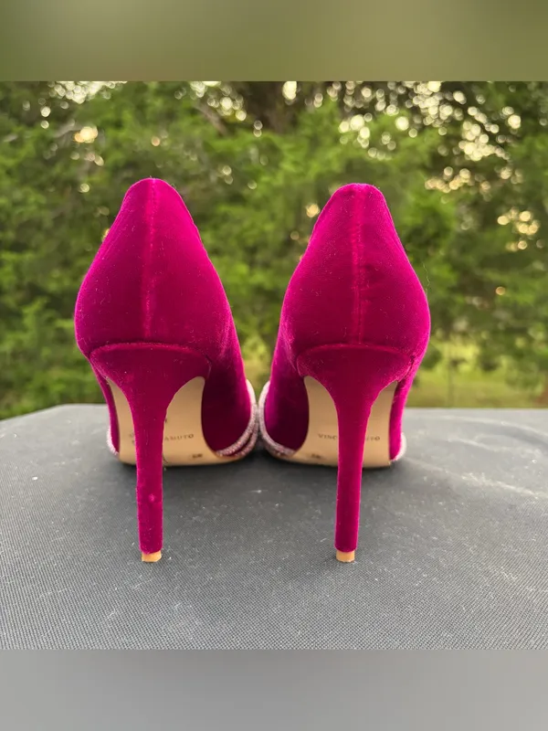 Vince Camuto Faine Magenta Velvet Rhinestone Bow Pointed Toe Pumps Heels Shoes 8 - Image 10