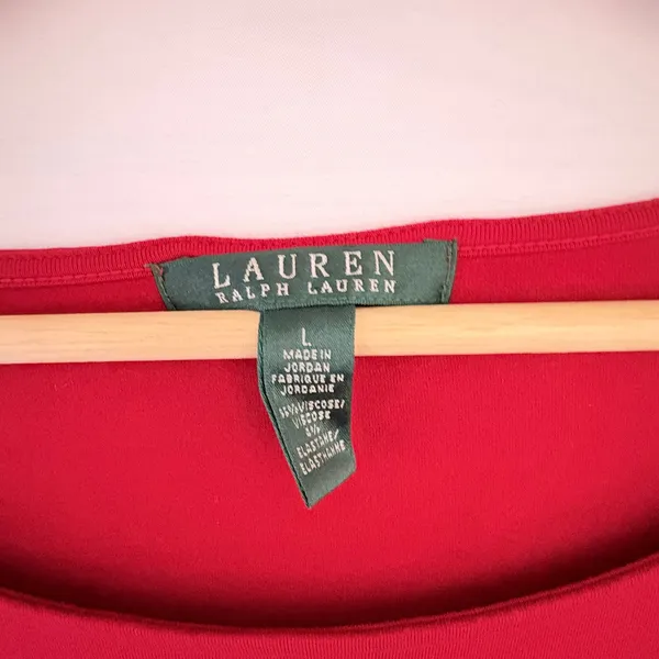 Lauren Ralph Lauren Red‎ Boat Neck Long Sleeve Top Viscose Stretch Large - Image 4