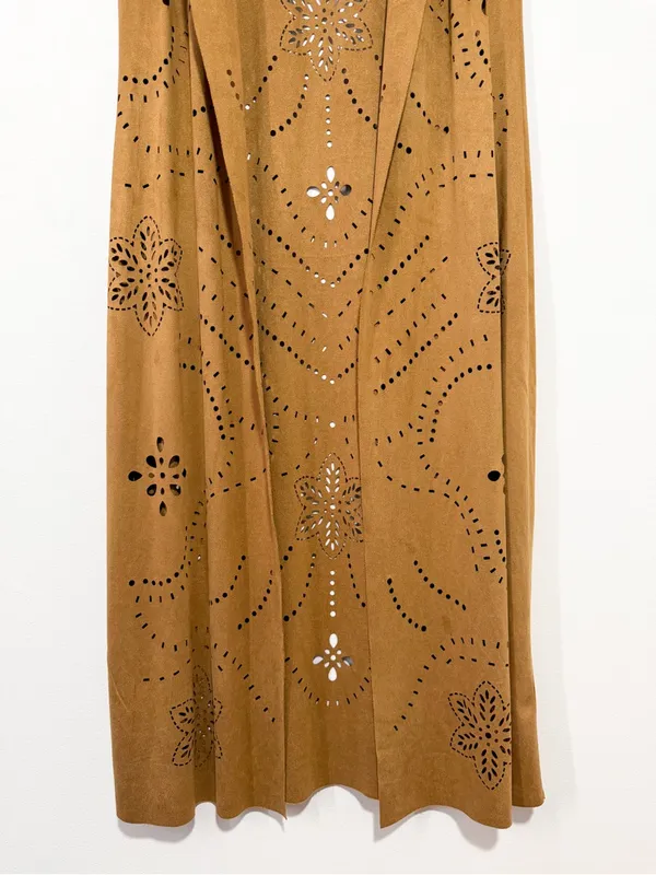 Ariat Magdelena Faux Suede Duster Long Vest Laser Cutout Floral Size Small - Image 6