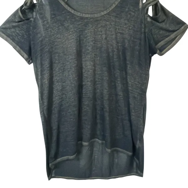 Rock & Republic T-Shirt Womens XL Gray Cold Shoulder Cut Out Burnout High Low - Image 5