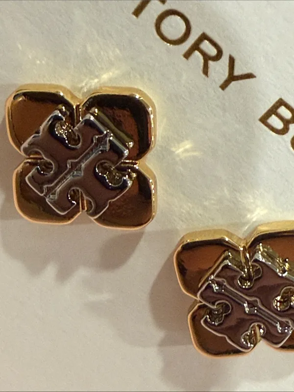 Tory Burch | Gold Plated and Silver Icon Stud Earrings | Small - Image 2