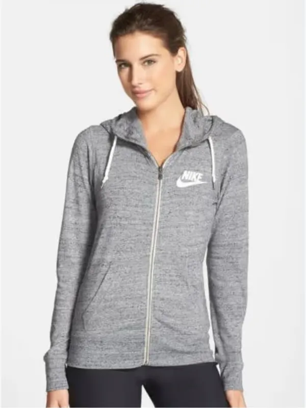 Nike Women’s Heather Gray Full-Zip Hoodie Jacket Sweater Active Medium - Image 7